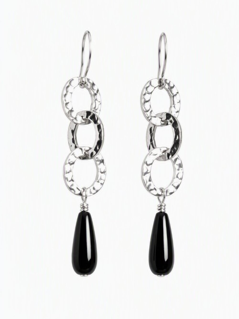 Silpada Retired W1281 Sterling Silver Black Onyx Hammered Link Dangle Earrings